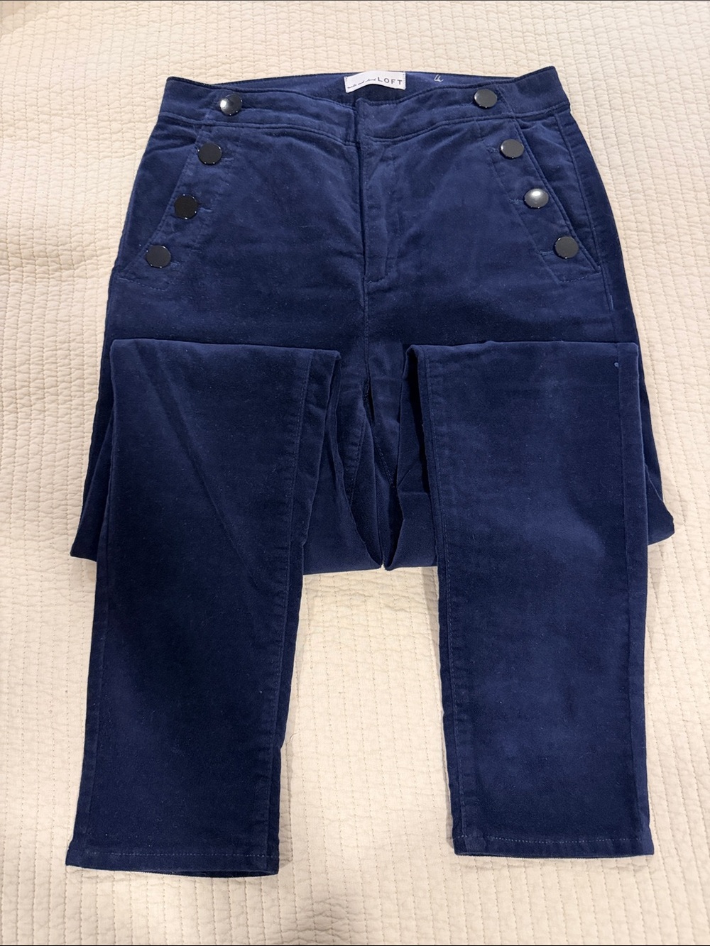 LOFT Navy High-Waist Corduroy Button Pants